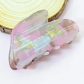 Translucent heart hair claw clip with pink and yellow glitter mosaic patterns - Pink Yellow White Mosaic