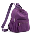 Purple nylon casual backpack for women featuring multi-zipper pockets and side drawstrings - Purple