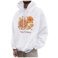 White hooded sweatshirt with Thanksgiving pumpkin pie print and drawstring pocket - S / White Happy Thanksgiving Pie (45)