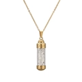 Golden perfume bottle pendant necklace with white crystals and Greek key pattern - 304 Gold Opal
