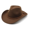 Chapeau de cowboy classique en feutre marron foncé avec couronne creusée et ruban - M (56-58cm) / Marron