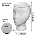 White foam mannequin head with detailed dimensions for wig and hat display use - Low Head Mannequin (YCSM014) / OPP Bag Packaging / White