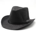 Chapeau de cowboy en paille noire avec bandeau en cuir et boucle pour hommes et femmes - M(56-58cm) / Noir