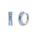 Silver hoop earrings with baguette-cut light blue zircon stones in channel setting - Platinum Sky Blue Zirconia