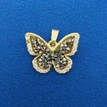 DIY golden butterfly pendant with dark grey crystals and zircon border on blue background - Dark Grey Crystal Clear Diamond Butterfly Pendant (772)