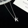 Silver S925 letter K necklace pendant with micro zircons on a delicate chain - 925 Silver / Silver (Initial K)