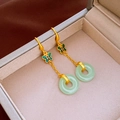 Elegant Chinese butterfly earrings with green faux jade pendant and gold hooks - 12# Ear Hook - Gold - Green