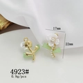 Golden flower pendant with white pearls and green resin leaves for jewelry making - 4923# Pearl Flower