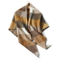 Detailed texture of brown and beige checkered cashmere-feel scarf with neat edge stitching - Dark Cappuccino Plaid