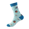 Light blue mid-calf cotton socks with navy accents and swimmer patterns for a stylish look - 888 Swimming