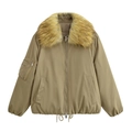 Blouson aviateur kaki avec col en fausse fourrure amovible et poche utilitaire - XS / Kaki Foncé