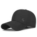 Classic black men's baseball cap with a silver metal M logo and curved visor detail - Black