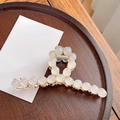 Elegante pinza per capelli in metallo dorato con perle bianche per acconciature donna - Nastro-Perla Grande - 11.5cm