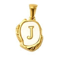 Golden letter J pendant with white mother of pearl inlay and irregular metal texture - Letter J (SP035G-J(Single Pendant))