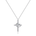 Silver S925 sterling silver cross pendant necklace with crown and white zircon - Rotatable Crown Cross Style / Silver