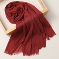 Elegant red linen blend scarf with fringe tassels draped over a minimalist wooden frame - 180*100cm / Light Jujube Red (TH39-20)