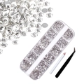 Silver nail art rhinestones set with 12-grid storage box dotting pen and tweezers - White Diamond Set with Dotting Pen & Tweezers