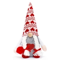 Valentine's gnome with red sequin heart, knitted hat and fabric rose decoration - Rose Flower Style