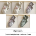 Set of 5 minimalist low cut socks in cream, light grey, and forest green tones - One Size / Cream, Light Gray And Forest Green