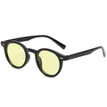 Retro black round frame sunglasses with yellow lenses and silver diamond rivets - Glossy Black Frame Yellow Lens