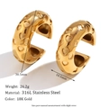 Detail view of 18K gold plated stainless steel heart earrings with product dimensions - 30mm Heart Printed Ear Clip - Gold