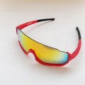 Red kids sports cycling sunglasses with wrap-around frame and colorful gradient lens - Red Frame Red Mirror