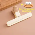 Cream plastic food bag sealer clip with funny decorative patch and spring mechanism - Off-white Large with Sticker