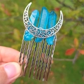Pettine sposa a luna d'argento con cristalli blu fatti a mano per acconciature eleganti - Blu + Pettine a 10 Denti