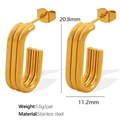 Golden multi-layer U-shaped stainless steel earrings with ribbed texture design - Three-Layer Ribbed U-Shape (EH482 Gold Earrings)