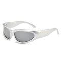 Occhiali da sole sportivi argento futuristici con lenti scure a 45 gradi - Montatura Argento Lenti Specchiate Bianco Argento