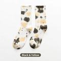 Tie-dye mid-calf cotton socks featuring black and pink splatter patterns on white - Black Pink