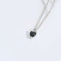 Minimalist silver chain necklace with a sleek black heart zircon pendant for women - Silver Chain / Black