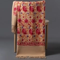 Châle en cachemire beige avec broderie florale colorée et finitions à franges - Jardin Brodé Aux Couleurs Printanières - Chameau / 200cm