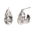 Pendientes minimalistas de plata estilo lava en acero inoxidable pulido con martillado - Pendientes de Botón con Forma de Gancho Martillado / Color Acero