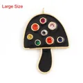 Large mushroom pendant in gold and black enamel with colorful inlaid crystals - L245104-Black Mushroom Large Size