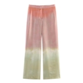 Damen High-Waist-Hose mit weitem Bein und Satin-Farbverlauf in hellem Orange und Rosa - XS / Rosa-Grüne Verlaufs-Hose
