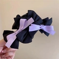 Pinza de pelo grande de satén negro con lazos morados para peinados elegantes - Pinza de Triple Lazo Púrpura
