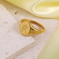 18K gold plated stainless steel signet ring featuring engraved Aquarius zodiac pattern - US 6 / Aquarius