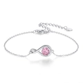 S925 sterling silver infinity bracelet featuring a round pink gemstone charm - Platinum Plated Pink Gem Infinity Bracelet 1.97g