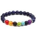 Detailed close-up of 8mm natural lava rock beads and colorful chakra stones on the bracelet - Lapis Lazuli Silver Spacer