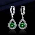 Silver drop earrings featuring green round-cut gemstones and sparkling white accents - Angel's Tears [green Diamond] Led-90