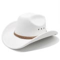Classic white wool felt western cowboy hat with brown leather cords and gold beads - M (56-58cm) / White