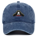 Navy blue washed cotton baseball cap featuring embroidered pirate skull and crossbones - Adjustable / Navy Blue