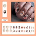 Short press-on nails with silver glitter gradient and black leaf heart eye patterns - W727 Sweet Cool Sparkly (Glue Type)