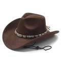 Classic dark brown suede western cowboy hat with turquoise beads and chin strap - M(56-58cm) / Brown