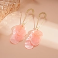 Detail of pink shell earrings with golden pin design and pavé rhinestones - Silver Needle-Pink Faux Shell