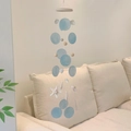 Light blue sea shell wind chime with natural starfish and wooden beads home decor - Sky Blue Starfish