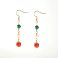 18k gold plated drop earrings featuring green marble, pearl, and red agate beads - Tri-color Beads Style (Green White Red)