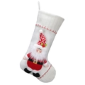 Calza di Natale in maglia bianca con Babbo Natale in peluche 3D e dettagli di cuciture rosse - Calza di Natale Bianca Babbo Natale