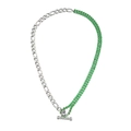 Silver-colored chain necklace with emerald green rhinestones and vintage OT toggle clasp - Figaro Chain Patchwork / Silver Spliced Green Zircon